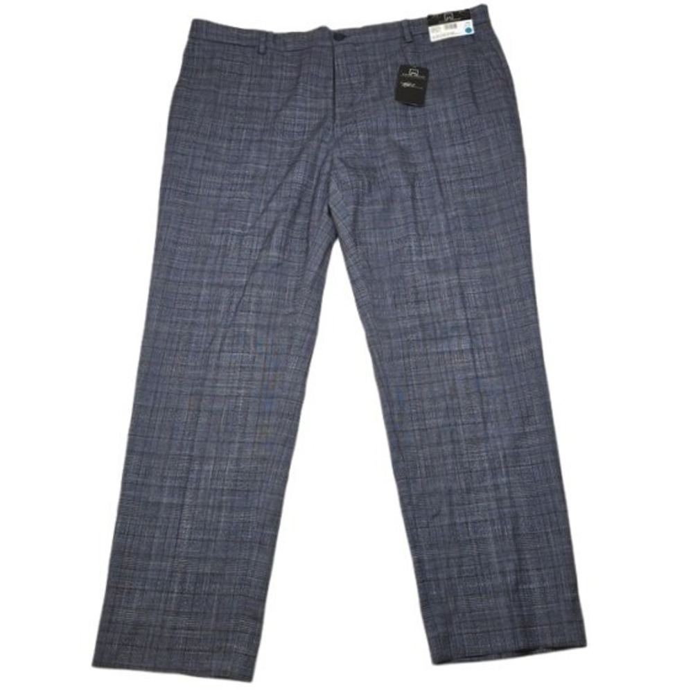 Michael Strahan Dress‎ Pants Mens 42x32 Navy Blue Plaid Modern Fit Stretch NEW